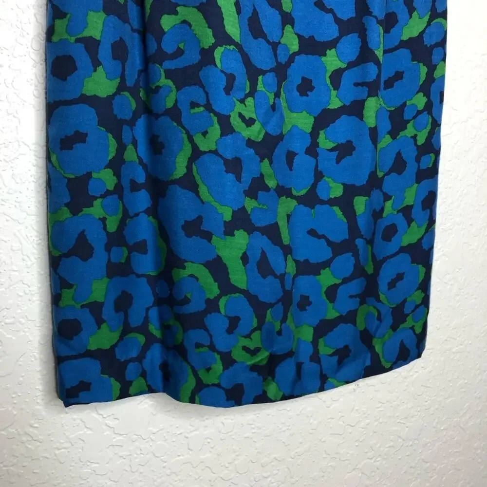 Boden blue green floral cap sleeve silk blend dress size 2R